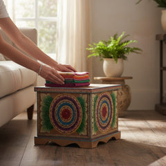 Mango Wood Hand-Carved Blanket Storage Chest For Modern Home Decor