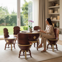 Mango Wood Dark Brown Coffee Table Set With Brass Detailing