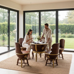 Mango Wood Dark Brown Coffee Table Set With Brass Detailing