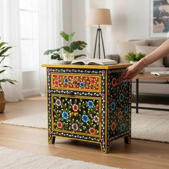 Mango Wood Painted Bedside Table For Storage Solution