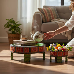 Mango Wood Hand-Painted Chakki Coffee Table For Living Area Decor