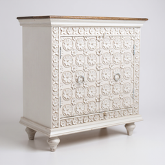 Mango Wood Carved Indian Cabinet With One Storage Shelf