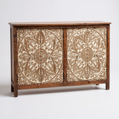 Mango Wood Distress White Mandala Sideboard For Storage