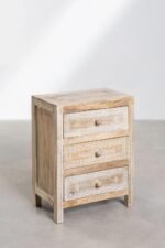 Wooden Bedside Table with 3 Drawers, Hand-Carved Design, Vintage White Finish - Image 5