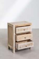 Wooden Bedside Table with 3 Drawers, Hand-Carved Design, Vintage White Finish - Image 4