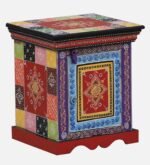 Modern Handpainted Bedside Table with Mango Wood Side Table with Drawer Storage - Image 4