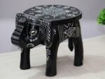 Handcrafted and Emboss Painted Colorful Wooden Elephant Decorative Showpiece Stool - Image 2