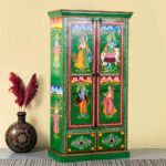 Radha Krishna Wooden Handpainted Cupboard Almirah - Image 2