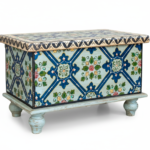 Mango Wood Painted Blanket Storage Chest In Indian Boho Painting