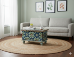 Mango Wood Painted Blanket Storage Chest In Indian Boho Painting - Image 2