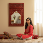 Wooden Carved Mirror Frame (Red Distress) - Image 7