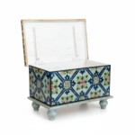 Mango Wood Painted Blanket Storage Chest In Indian Boho Painting - Image 5