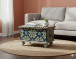 Mango Wood Painted Blanket Storage Chest In Indian Boho Painting - Image 3