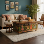 Wooden Antique Painted Storage Trunk Box Central Coffee Table-Bedside Trunk Box