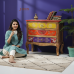 Wooden Nightstand Table, Solid Wood Bohemian Bedroom's Storage 3-Drawer Dresser Table,