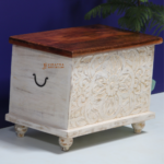Wooden Floral Carved Storage Trunk Chest, Solid Wood Crafted White Finish Centerpiece Trunk Coffee Table, - Image 3