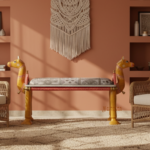 Raceme Painted Rosettes Wooden Camel Bench - Image 2