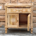 Wooden Indian Boho Bedside Cabinet, Living Room Decor Two Drawer Dresser Cabinet, - Image 4
