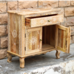 Wooden Indian Boho Bedside Cabinet, Living Room Decor Two Drawer Dresser Cabinet, - Image 3