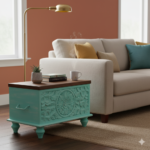 Mango Wood Hand-Carved Blanket Chest With Mint Finish - Image 6