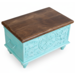 Mango Wood Hand-Carved Blanket Chest With Mint Finish - Image 7