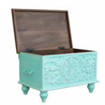 Mango Wood Hand-Carved Blanket Chest With Mint Finish - Image 8