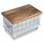 Mango Wood Distress Grey Blanket Chest With Floral Carving - Image 8