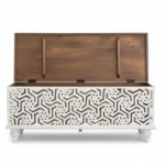 Mango Wood Hand-Carved Blanket Chest With White Finish - Image 5