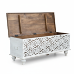 Mango Wood Hand-Carved Blanket Chest With White Finish - Image 6