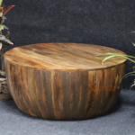 Wooden Round Drum Coffee Table, Handcrafted Solid Wood Centerpiece Drum Coffee Table - Image 4