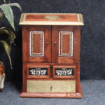 Mango Wood Bedside Table, Solid Wood Storage Side Table With Brass Detailing