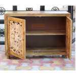 Mango Wood Crafted Console Cabinet with Floral Carving, Solid Wood Sideboard Buffet Cabinet - Image 3