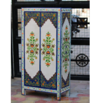 Mango Wood Floral Painted Tall Cabinet, Boho Indian Chic Solid Wood One Shelf Almirah - Image 2