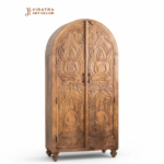 Mango Wood Tall Cabinet With Buddha Carving - Image 7