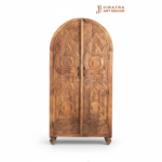 Mango Wood Tall Cabinet With Buddha Carving - Image 6