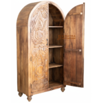 Mango Wood Tall Cabinet With Buddha Carving - Image 5