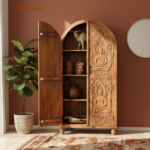 Mango Wood Tall Cabinet With Buddha Carving