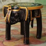 Wooden Elephant Stool, Living Room Decor Indian Boho Painted Side Stool