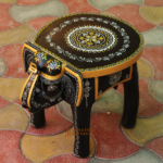 Wooden Elephant Stool, Living Room Decor Indian Boho Painted Side Stool - Image 3
