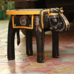 Wooden Elephant Stool, Living Room Decor Indian Boho Painted Side Stool - Image 2