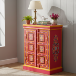 Hand-Painted Mango Wood Sideboard Cabinet For Storage - Image 10