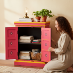 Hand-Painted Mango Wood Sideboard Cabinet For Storage - Image 13