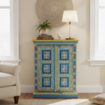 Hand-Painted Mango Wood Sideboard Cabinet For Storage - Image 19