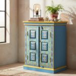 Hand-Painted Mango Wood Sideboard Cabinet For Storage - Image 12
