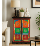 Hand-Painted Mango Wood Sideboard Cabinet For Storage - Image 4