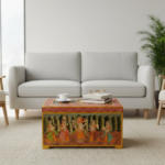Mango Wood Hand-Painted Storage Trunk Chest For Living Room Decor