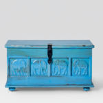 Mango Wood Hand-Carved Storage Trunk Chest For Living Room Decor - Image 6