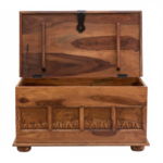 Mango Wood Hand-Carved Blanket Storage Chest For Living Area - Image 8