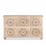 Mango Wood Hand-Carved Drawer Sideboard For Storage - Image 8