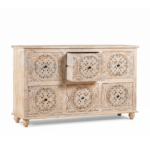 Mango Wood Hand-Carved Drawer Sideboard For Storage - Image 7